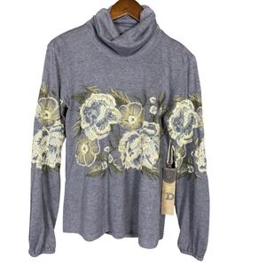 NWT Double D Ranch Indigo Blue Cutting Garden Embroidered Top Women's XS Western